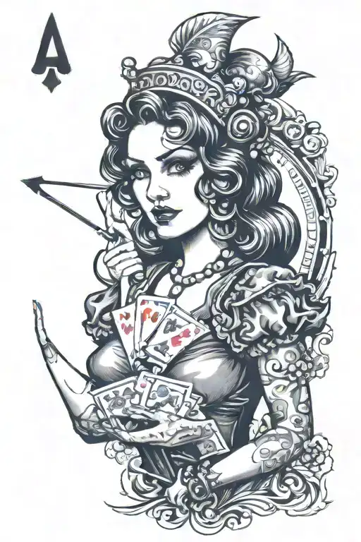 A Gambling Woman Holding An Ace Sexy Provacative