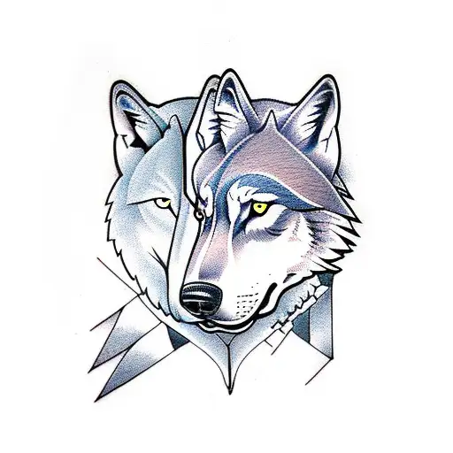 Two Wolves With Full Moon