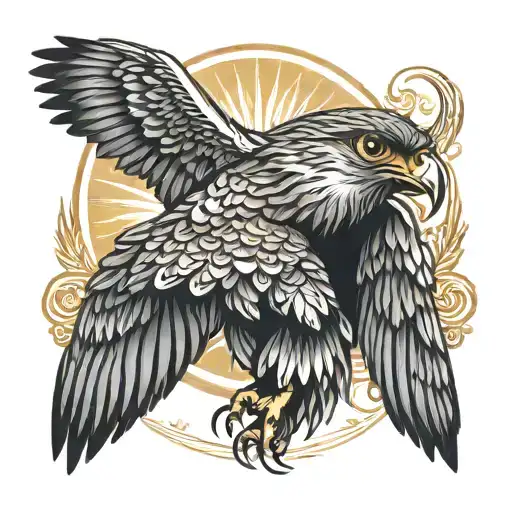 Falcon With Outstretched Wings Fantasy On Nature Background