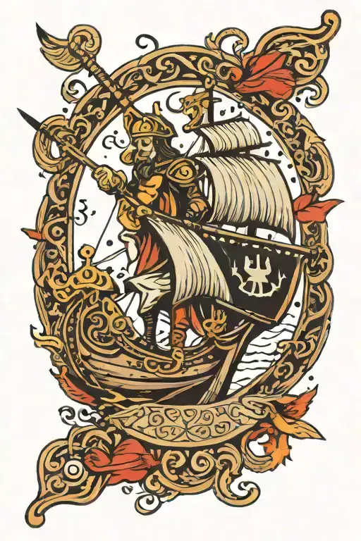 Sagittarius And Viking Ship Sailing