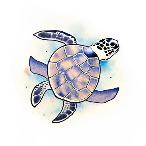 Sea Turtle With Orange Ribbon Around It