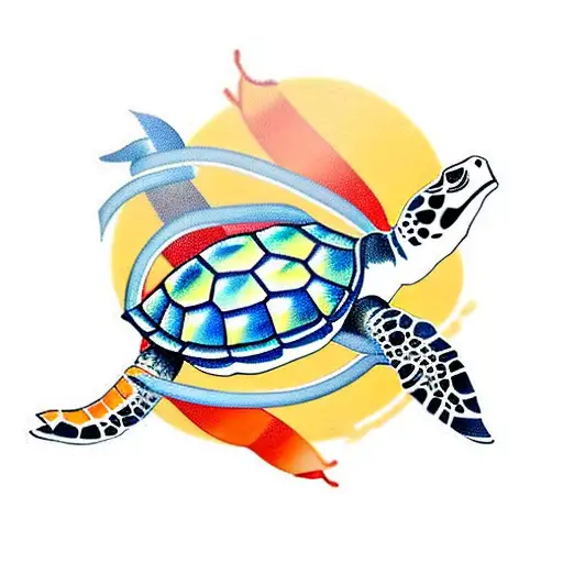 Sea Turtle With Orange Ribbon Around It