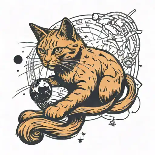 The Cat Holds A Planet In The Form Of A Ball Of Thread In Its Front Paws
