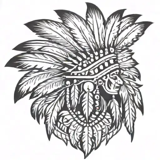 Native American Feather Crown Tattoo Stencil