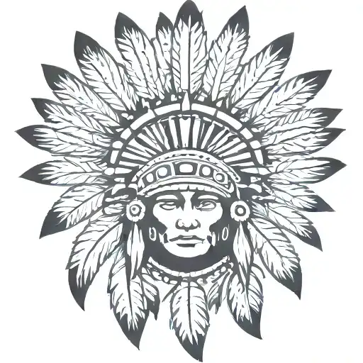 Native American Feather Crown Tattoo Stencil