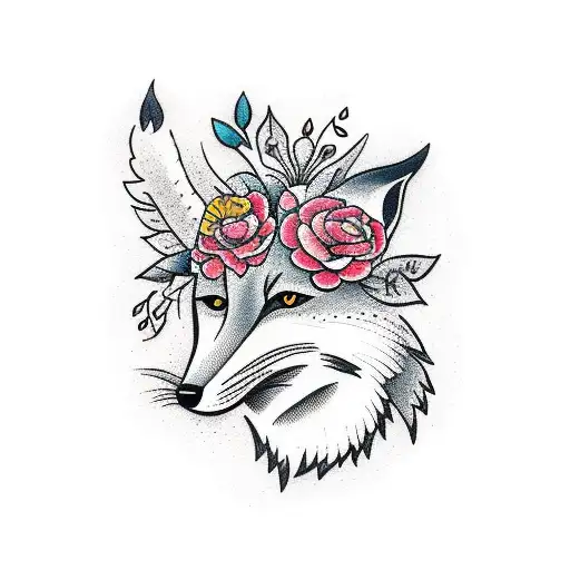 Fox With Flowers Around Its Body