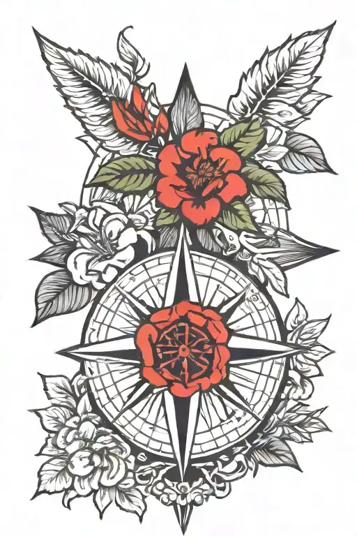 Compass Rose And Azalea Flower