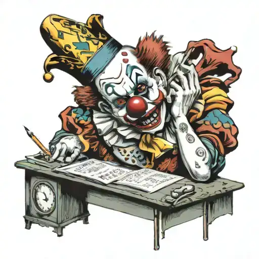 Scary Clown St A Desk With Calculator And Pencil