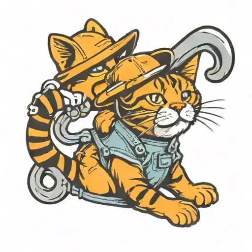 Mechanic Cat Standing With A Hat And Wrench Wearing Coveralls