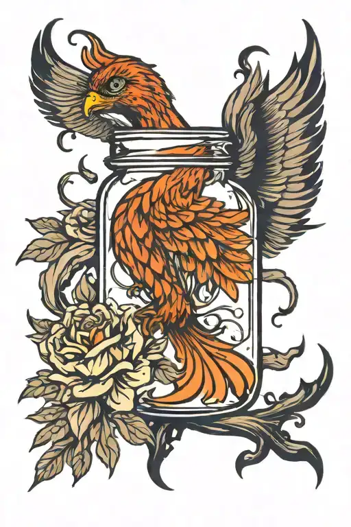 Phoenix With Tail Wrapped Around A Mason Jar Filled With Jada