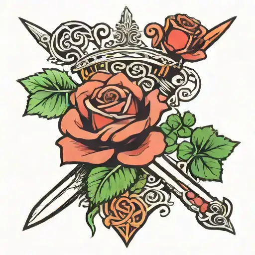 Rose And Sword With Shamrock Intertwined