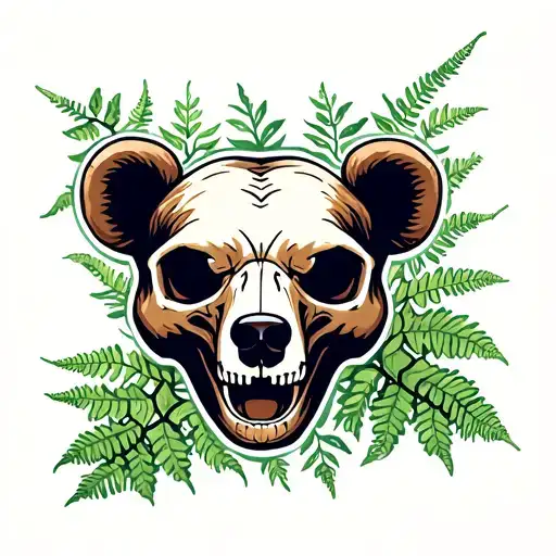 Bear Skull With Ferns Sprouting