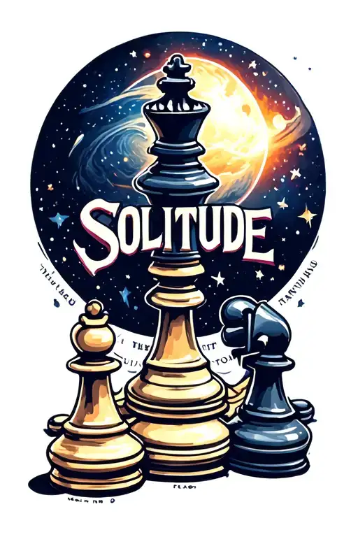 Chess Peices With The Word Solitude In The Middle With Outer Space Surrounding The Word