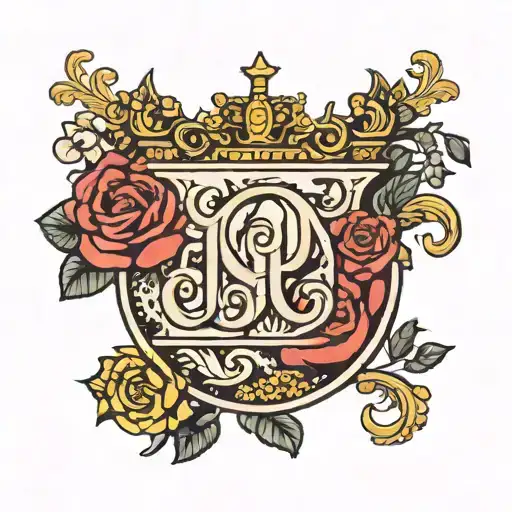 Letter P Sorrounded With Bold Flowers With A Kings Crown