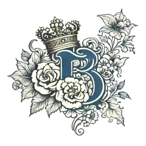 Letter P Sorrounded With Bold Flowers One Of Them In Blue Colour With A Kings Crown