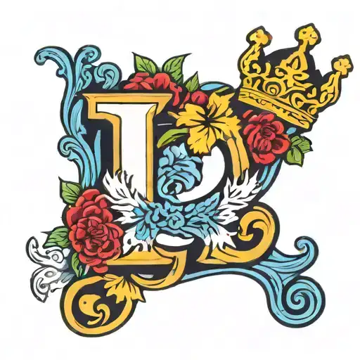 Letter P Sorrounded With Bold Flowers One Of The Flower In Blue Colour With A Kings Crown