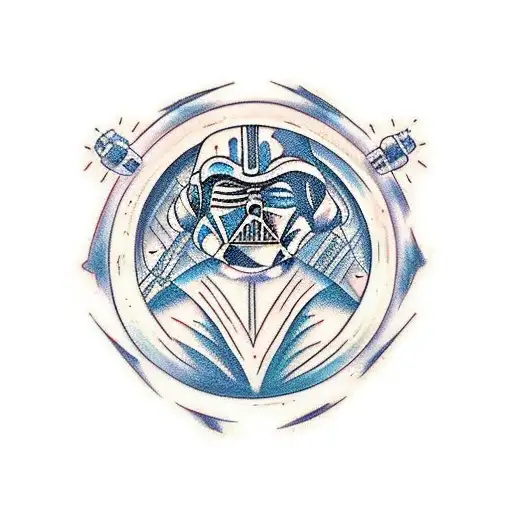 A Traditional Style Tattoo Depicting A Scene From Star Wars With A Musical Twist