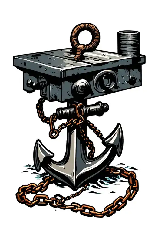 Table Vice With A Broken Chain Attached To Anchor At Bottom Of The Ocean