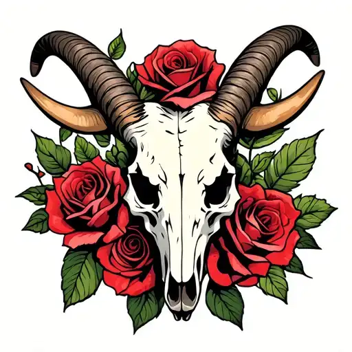 Roses With Goat Skull