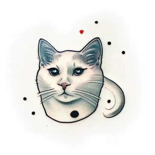A Minimalist Tattoo Of A White Cat With A Black Spot On Its Head
