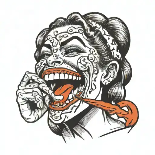 Female Teeth With Grillz And A Finger Holding Lips To Show Off Teeth