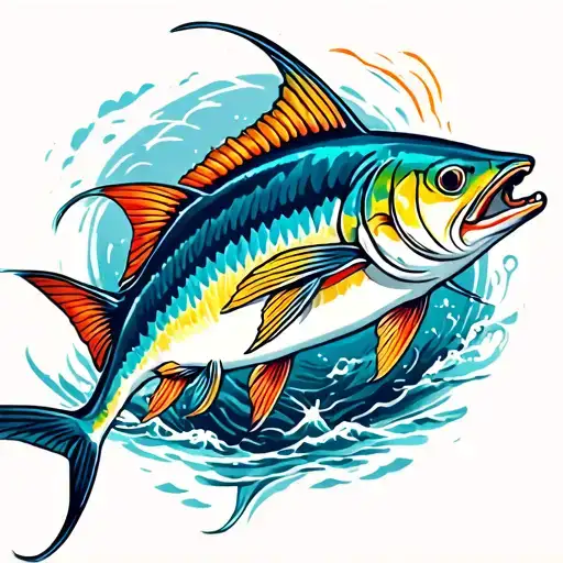 Marlin And Bait Fish Jumping