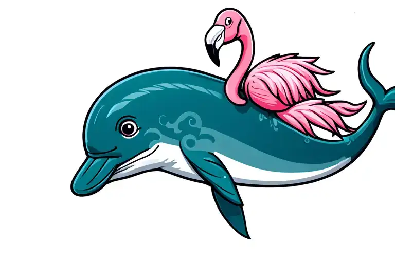 Cartoon Narwhal With Flamingo