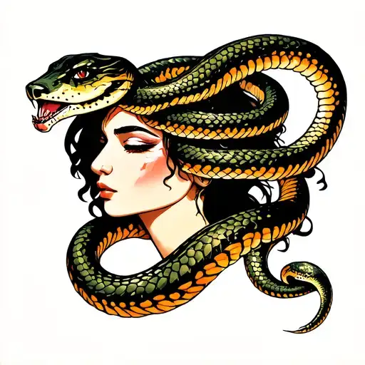 Portrait Surrounded By Snake Wrapped