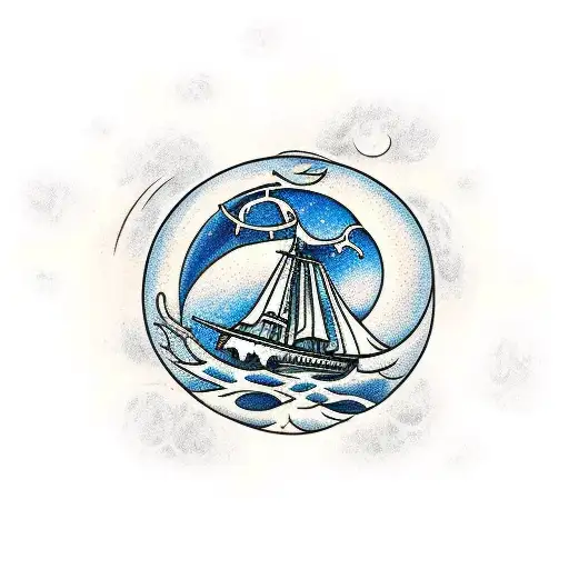 Kraken Attacking A Ship With A Large Full Moon As The Backdrop