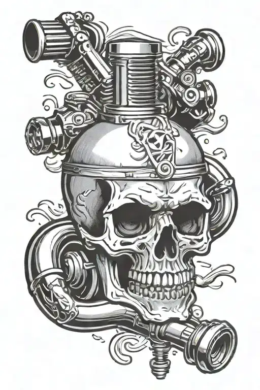 Skull Piston Head Smoking A Spark Plug Outlet Design