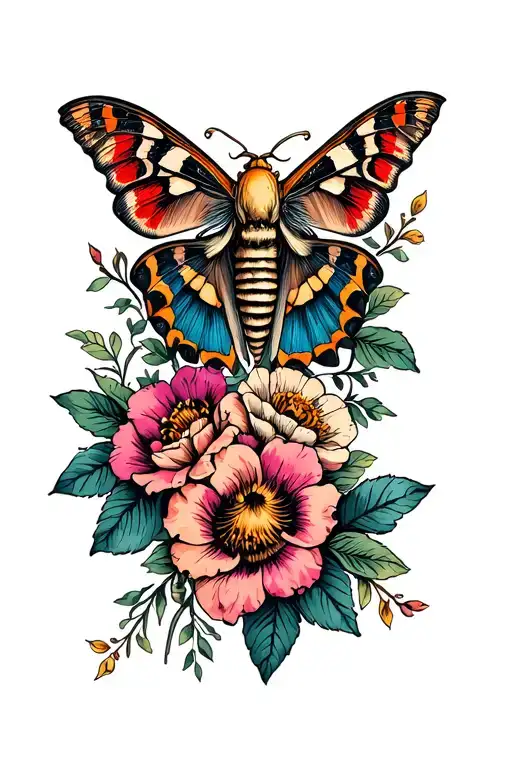 Death Moth And Flowers Intertwined