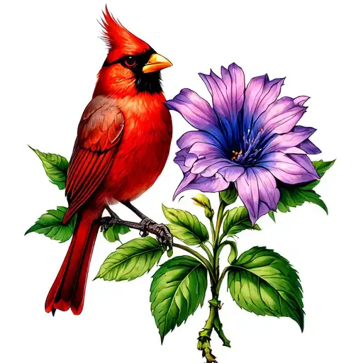 Cardinal Holding Aster And Morning Glory
