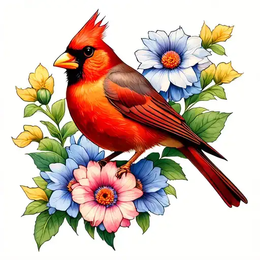 Cardinal Holding Aster And Morning Glory