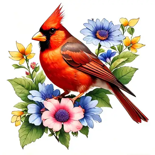 Cardinal Holding Aster And Morning Glory