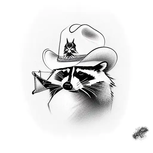 A Realistic Portrait Of A Raccoon Wearing A Cowboy Hat