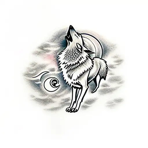 Wolf Howling With Moon