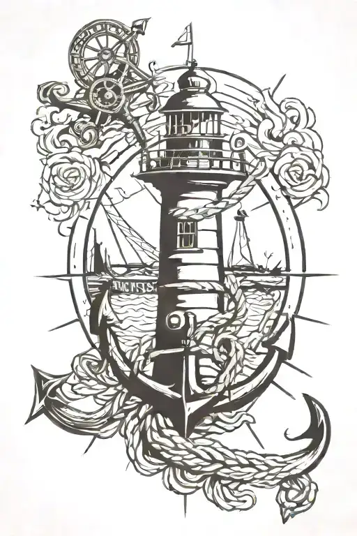 Lighthouse Anchor Rope Ship Steering Wheel