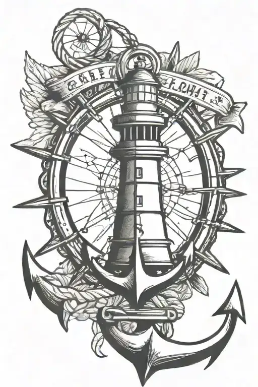 Lighthouse Anchor Rope Ship Steering Wheel