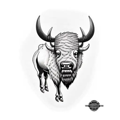 Black And White Old Style Traditional Style Tattoo Of A Full Body Bison