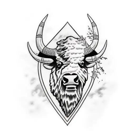 Black And White Tattoo Of A Full Body Bison