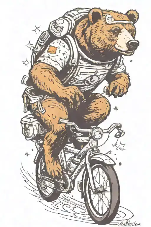 Bear Riding A Bicycling In Outer Space