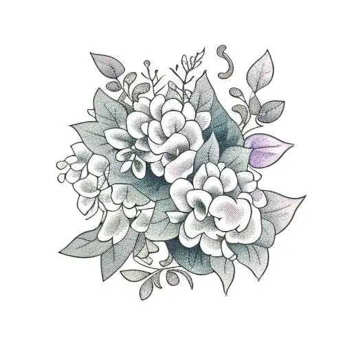 Full Sleeve Jasmine Flowers And Bougainvillea Flowers With Their Vines And Leaves Just Black