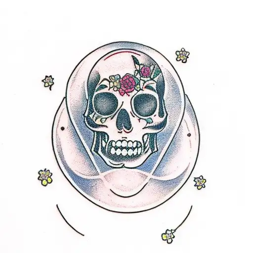 Detailed Space With Few Small Skulls And Flowers