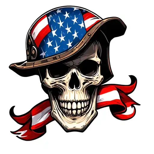 Old School Skull Tattoo Design With Biker Helmet American Flag