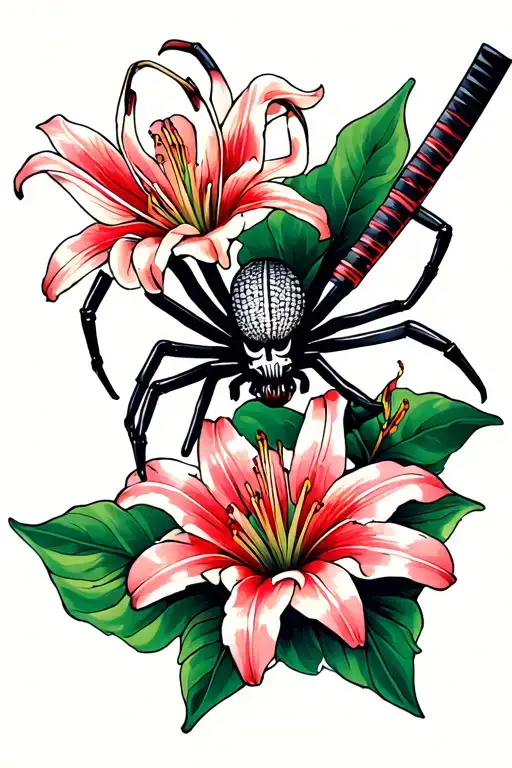 Katana With Spider Lily Flower