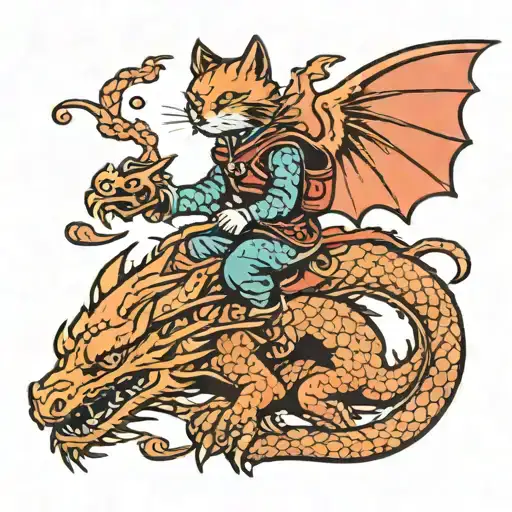 Cat Riding A Dragon Flying