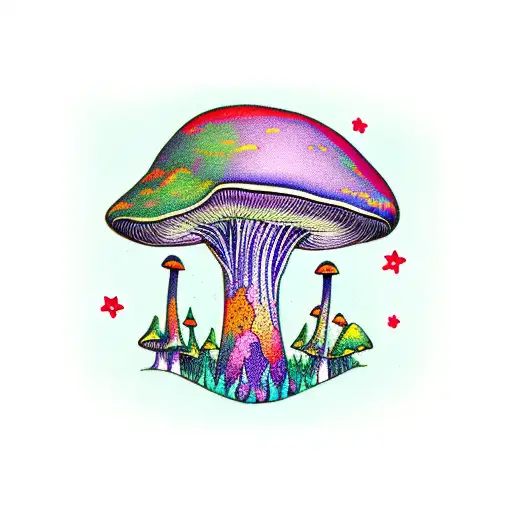 A Vibrant Mushroom Forest With Psychedelic Colors