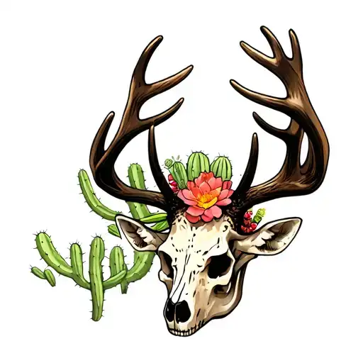 Cactus And Deer Skull Soft Shading Incorporating Elements