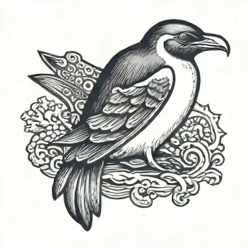 Victorian Penguin Eating Squid