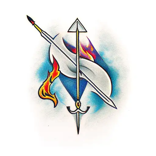 A Minimalist Tattoo Of A Bow And Arrow Engulfed In Flames